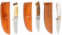 Three Beautiful Pendleton Fixed Blade Knives, Volcano, California. with Striking and Handsome Scales