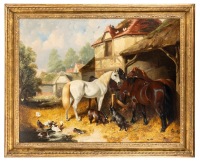 J.F. Herring Jr. "English Barnyard" Oil on Canvas