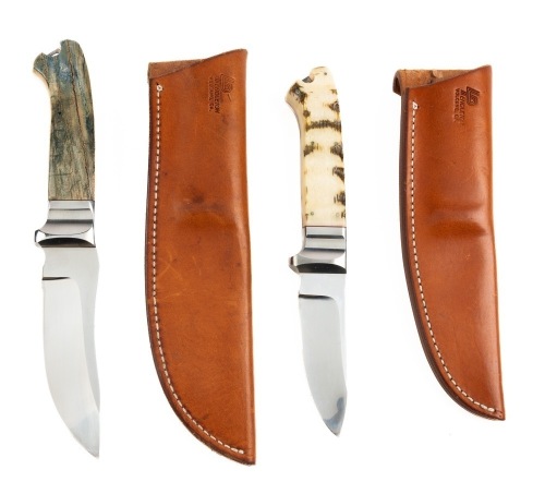 Pair of Lloyd Pendleton Knives with Leather Sheaths and Mammoth Tusk Scales