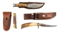 Three (3) Vintage and Used Knives all with Leather Sheaths