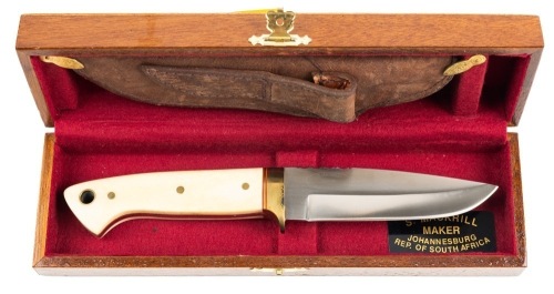 S. Mackrill Custom Knives: Hunting Knife with Bone Scales and Buffalo Hide Sheath