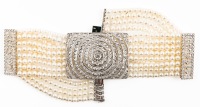 Magnificent Diamond and Pearl Choker with a .42 Carat Diamond surrounded by 60+ Bright White Accent Diamonds