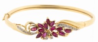 Extremely Fine Ladies 14K Yellow Gold Ruby and Diamond Bracelet in an Exquisite Foliate Design