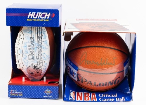Two Signed Balls: Mint Jerry West Signed Basketball and a Hutch Special Edition Football Signed by a Whole Bunch of Cowb