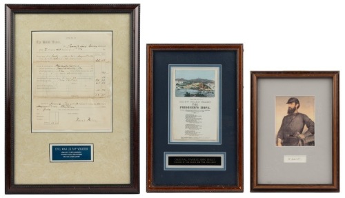 Artifacts from the Civil War: Original Yankee Song Sheet, US Pay Voucher and Two Words in Stonewall Jackson's Hand.