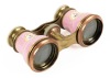 Pair of Beautiful European Opera Glasses ca. 1900 in Brass, Mother of Pearl and Hand Painted Porcelain. Focus Works Perf