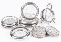 Assortment of Sterling Silver and Crystal Coasters