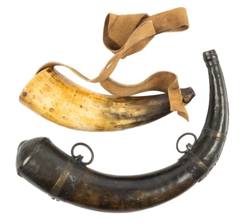 Two (2) Handsome, 19th Century Powder Horns: Moroccan and American