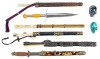 Three (3) 19th Century Chinese or Mongolian/Manchu Traveling Trousse Sets Containing a Knife and Chopsticks in Ornate Sc