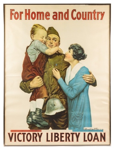 Original WWI Liberty Bond Poster from 1918 "For Home and Country". Incredible Stone Lithographic Printing