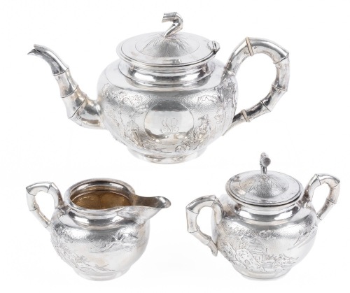 Rare Antique Handcrafted Chinese Silver Export Tea Set in Outstanding Condition ca. 1890