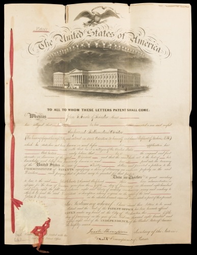 Jacob Thompson as Secretary of the Interior Signed Patent for Improved Mathematical Dividers (Calipers) January 5, 1858