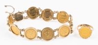 Outstanding Ladies Coin Bracelet and Ring. Nine (9) Two Peso Gold Coins with 14K Yellow Gold Links and Clasp + a 2 Peso