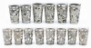 Fourteen Beautiful Shot Glasses with Striking Sterling Silver Overlay