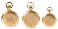 Three Ladies 14K Yellow Gold Pocket Watches all in Hunter Style Cases.