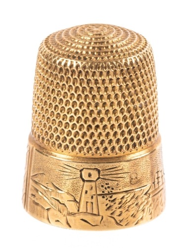 Antique 14K Yellow Gold Thimble with Engraved Foliate Designs at Base