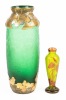 Two Vases Boasting Spectacular Green and Cameo Glass. Mont Joy Chipped Ice Finish with Gilt Overly and St. Louis with St