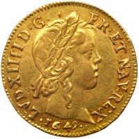 France. Louis XIV (1643-1715). Gold Louis d'or a la meche longue, 1649-&