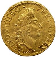 France. Louis XIV (1643-1715). Gold Double Louis d'or aux 4 L, 1696-G