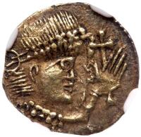 Great Britain. Anglo-Saxon. East Anglia, &Atilde;&dagger;thelwald, 654-663. 'Oath Taking' Gold Thrymsa Shilling, 1.24 g, c. 655-665.