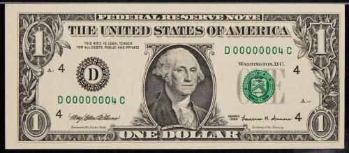 $1 1999 FRN s/n D00000004C