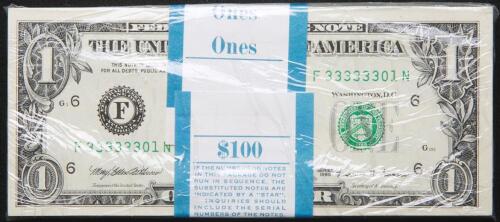 100 note Gem FRN pack F33333301H to F33333400H