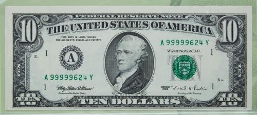 Three Choice CU 12 note 1999 $10 FRN BEP matched serial number sets