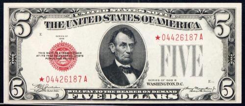 Near Gem $5 1928A Legal Tender Star Note