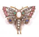 Ruby, Sapphire, Emerald, Opal, Pearl, Diamond, 14K Rose Gold Butterfly Brooch