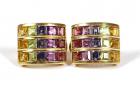 Pair of Multi Colored Stone, 18K Yellow Gold Earrings