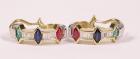 Pair of Ruby, Sapphire, Emerald, Diamond, 14K Yellow Gold Earrings