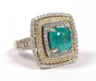 Lady's Emerald, Diamond, 14K White Gold Ring