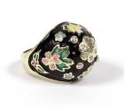 Lady's Multi Colored Enamel, Diamond, 14K Yellow Gold Dome Style Ring