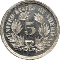 1866 Pattern Five Cents. Nickel, plain edge. NGC PF65 - 2