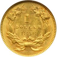 1856 $1 Gold Indian. Slanting 5. NGC MS63 - 2