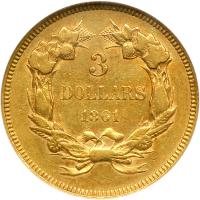 1861 $3 Gold. NGC VF35 - 2