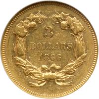 1866 $3 Gold. NGC AU53 - 2