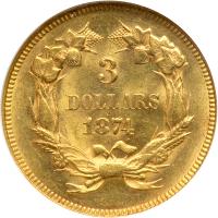 1874 $3 Gold. NGC MS62 - 2