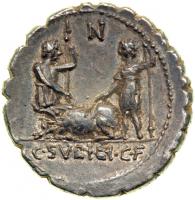 C. Sulpicius C.f. Galba, moneyer. AR Serrated Denarius minted at Rome, c. 106 BC. EF - 2