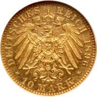 German States - Saxony. 10 Marks, 1896-E. NGC AU58 - 2