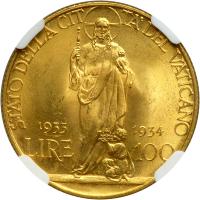 Italian States - Papal/Roman States. 100 Lire, 1933 (1934). NGC MS63 - 2