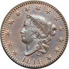 1818 N-7 R1 MS60+. Thin Date with Twisted Stars and Dentils.. MS60