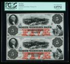 Warren, PA. North Western Bank. July 18, 1861 $5-$5 Uncut Pair. PCGS Currency Very Choice New 64PPQ