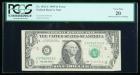 1995, $1 Federal Reserve Note. Obstructed Face Printing. PCGS Currency Very Fine 20