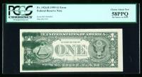 1999, $1 Federal Reserve Note. Ink Smears on Back. PCGS Currency Choice About New 58PPQ - 2