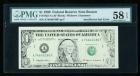 1999, $1 Federal Reserve Note. PMG Choice About Unc 58EPQ