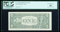 2006, $1 Federal Reserve Note. Gutter Fold on Back. PCGS Currency Extremely Fine 40 - 2