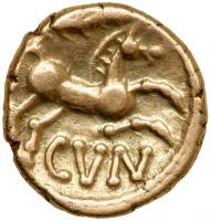 Britain. Celtic Coinage, Trinovantes. Cunobeline, c. AD 10-20. Gold Quarter Stater (1.34 g) minted at Camulodunum. VF - 2