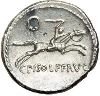 [Roman Republic.] L. Calpurnius Piso L.f. Frugi, moneyer. AR Denarius minted at Rome, c. 67 BC. EF - 2