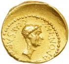 [Roman Imperatorial Period.] Octavian and Julius Caesar. Gold Aureus (8.07 g) minted in Italy or Gaul, c. 43 BC